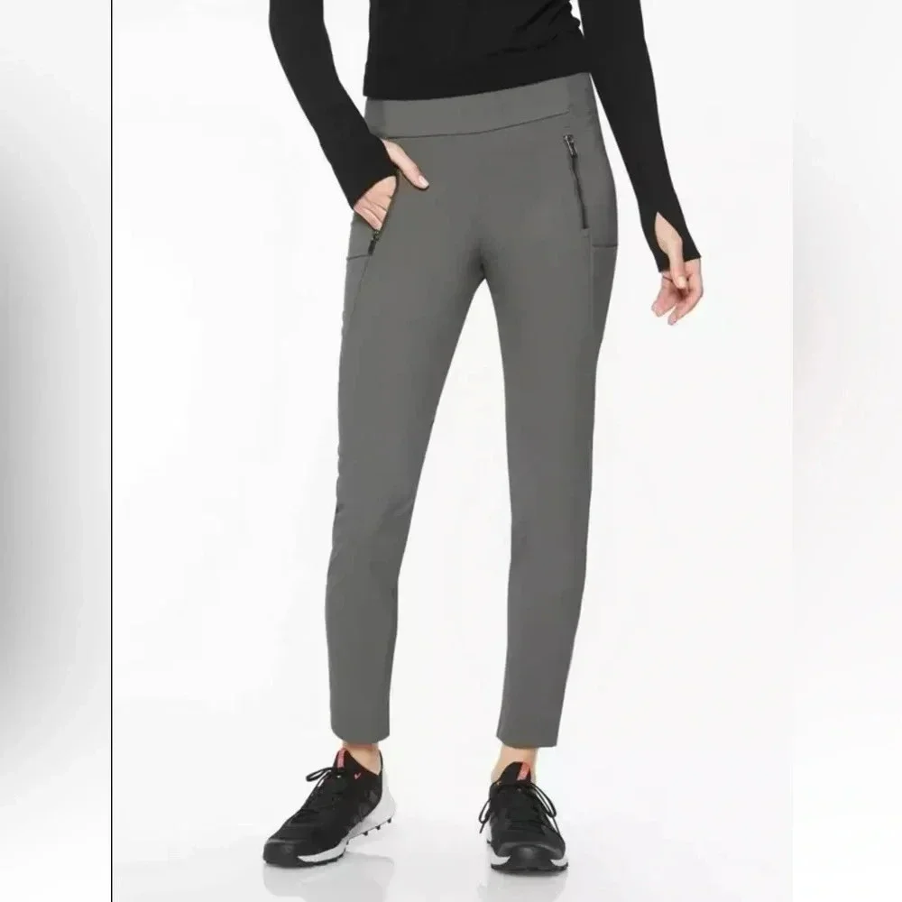 Athleta Highline Hybrid Hike Tight Pull-On Gray Pants Zipper Pockets Size 2